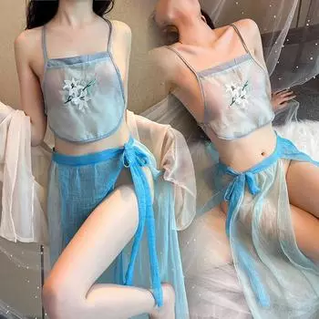 Сексуальное нижнее белье сексуальное чистое желание горячая униформа ретро карман на животе антикварная вышивка соблазнительная ночная рубашка костюм Республики Китай One Size