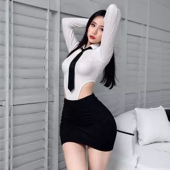 Сексуальное нижнее белье сексуальное открытое промежность комбинезон на рабочем месте секретарь OL белая рубашка соблазнение униформа женщина One size (80-65kg)