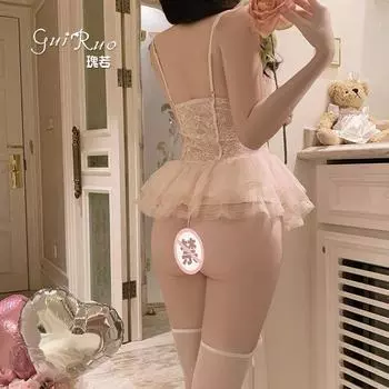 Сексуальное нижнее белье сексуальное перспективное кружево стальное кольцо сборка плюс накладка на грудь милая сетчатая юбка униформа костюм M