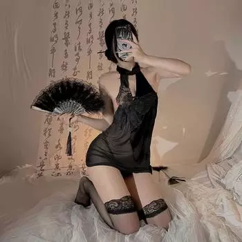 Сексуальное нижнее белье сексуальные красотки боковой разрез кружевная перспектива бедра ципао униформа искушение античный женский костюм чистого желания One size