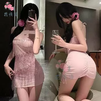 Сексуальное нижнее белье Сексуальные пайетки Кисточки обертывание бедер юбка-перспектива Чистое желание соблазн Униформа топ-труба One size