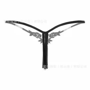 Сексуальное нижнее белье, сексуальные кружевные открытые трусики с объемным жемчугом, женские водорастворимые цветочные стринги, заниженная талия, футболки One size