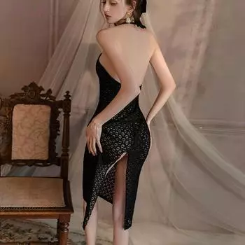 Сексуальное нижнее белье Сексуальные кружевные подтяжки Длинное платье с высоким разрезом Женская королевская сестра Ночная сорочка для ночного клуба one size fits all