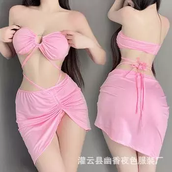 Сексуальное нижнее белье, сексуальные подтяжки, ночная рубашка с высокой талией и разрезом для ночного клуба, короткая юбка, костюм для безстрастного секса Average size