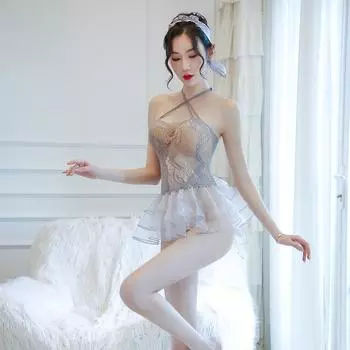 Сексуальное нижнее белье, сексуальные перекрещенные бретели, прозрачное сетчатое платье, короткая юбка, комплект головных уборов, униформа соблазна и красоты One size