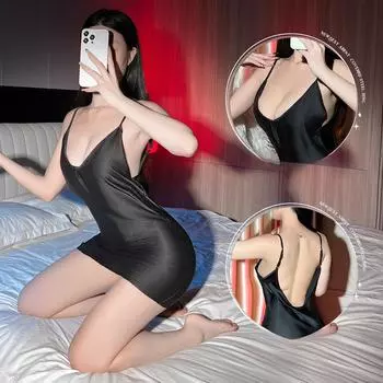 Сексуальное нижнее белье Сексуальные подтяжки Ice Silk Late Night Bar Uniform Tight Passion Ночная рубашка с открытой спиной Большой размер Обертывание бедер One size