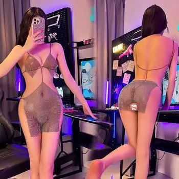 Сексуальное нижнее белье Сексуальные перспективные подтяжки Бесплатная яркая девушка в ночном клубе Чистое желание подтяжки платье комплект One size