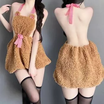 Сексуальное нижнее белье сексуальный милый топ-бандо с халтером на шее плюшевый милый костюм медвежонка чистое желание мини-юбка униформа искушение average size