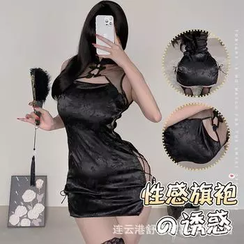 Сексуальное нижнее белье Сексуальный чонсам Винтажная униформа Соблазн Боковые разрезы Бретели Страсть Косплей average size