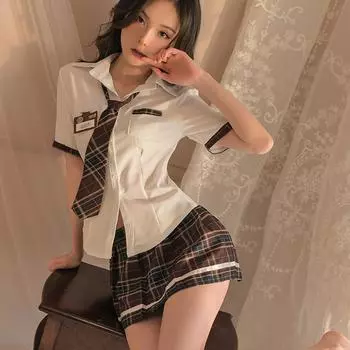 Сексуальное нижнее белье Сексуальный студент JK Клетчатый косплей Горячая страсть One Size