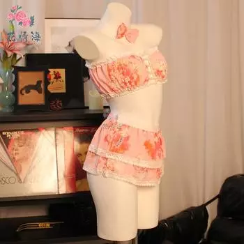 Сексуальное нижнее белье сексуальный розовый цвет сакуры косплей зайчика чистое желание раздельный бюстгальтер юбка наряд One Size
