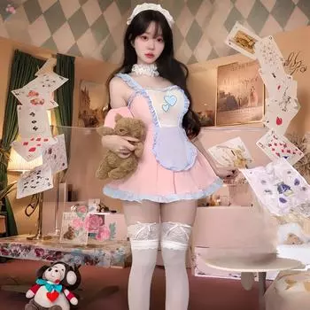 Сексуальное нижнее белье сексуальный розово-голубой костюм горничной для косплея барный костюм для выступлений чистая похоть униформа соблазнение One size