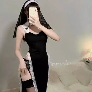 Сексуальное нижнее белье сексуальный косплей монашка униформа косплей игровой наряд полая юбка комплект 9181 One size