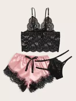 Сексуальное нижнее белье, сексуальный женский комплект из трех предметов с ажурным вырезом S