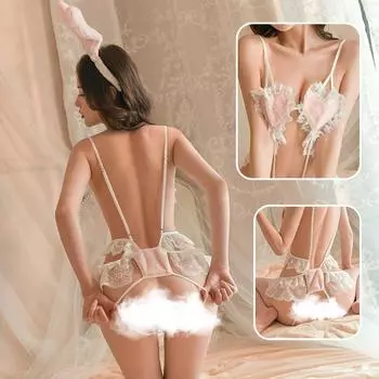 Сексуальное нижнее белье сексуальный топ-труба плюшевый комбинезончик открытый файл кролик свободный униформа костюм соблазнение костюм average size 80-60 kg