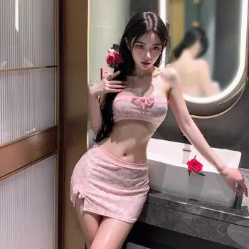 Сексуальное нижнее белье сексуальный топ-труба бант разрез пижама японский цветочный страсть бедра юбка чистое желание average size 80-60kg