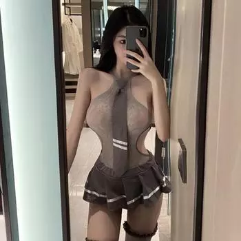 Сексуальное нижнее белье, сексуальный наряд горничной, ночная рубашка, сетчатый костюм, чистое желание, перспектива, возбуждающее искушение, униформа, цельное нижнее белье. One size