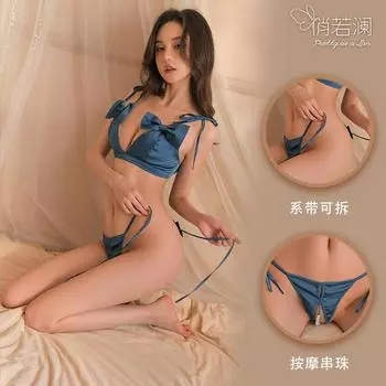 Сексуальное нижнее белье Сексуальный костюм Милый соблазнительный бант с тремя точками сборки ремешок открытая промежность униформа 9702 One size