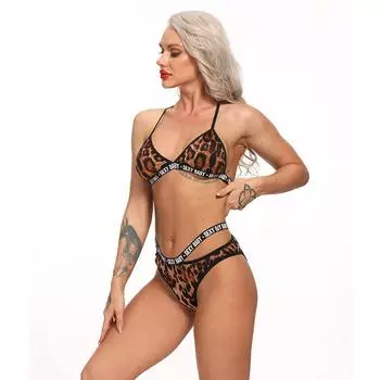Сексуальное нижнее белье Сексуальный алфавит Сексуальный бюстгальтер Набор S цветной печати леопарда