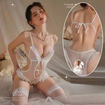 Сексуальное нижнее белье Сексуальный открытый промежность Комбинезон женский горячий подтяжки кружево соблазнение кровать быстрая атака маленькая грудь униформа One size
