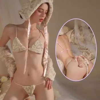 Сексуальное нижнее белье сексуальный плюшевый милый тигровый горошек кошка женщина трехточечный униформа костюм One size