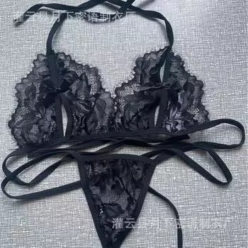 Сексуальное нижнее белье соблазн выдолбленный прозрачный комплект нижнего белья кружевной сексуальный комплект из двух предметов для женщин S