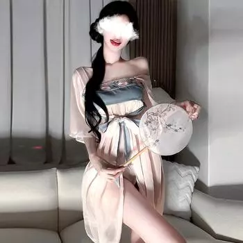 Сексуальное нижнее белье старинная шифоновая газовая юбка суд живот карман сексуальное cos ханфу соблазнение маленькая грудь флирт крышка Average size