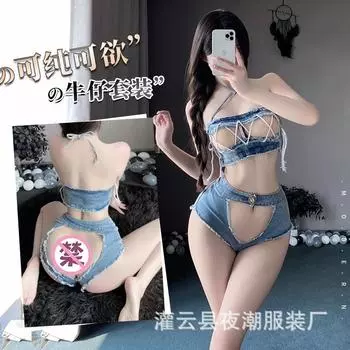 Сексуальное нижнее белье страсть свободная от горячего искушения кровать флирт джинсовые шорты униформа 2857 M (80-60 kg)