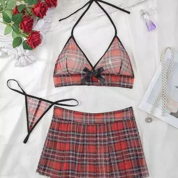 Сексуальное нижнее белье Студенческая одежда Сексуальная униформа Студенческая одежда Униформа Клетчатая юбка Комплект Высокого качества S