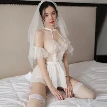 Сексуальное нижнее белье, свадебная фата, платье принцессы, сетка, вышивка, милая ночная рубашка average size, recommended (80-62.5 kg)