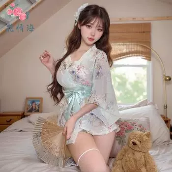 Сексуальное нижнее белье Токио богиня секса горячий принт милый бантик чистое желание кимоно сетчатая пряжа One size