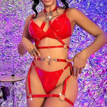 Сексуальное нижнее белье Тяжелая промышленность Цепь Сексуальный Соблазн Униформа Комплект Женский Металл Комплектация S