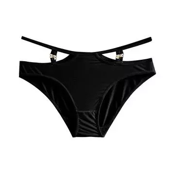 Сексуальное нижнее белье, трусы с лентами, металлические аксессуары, женские трусики из ледяного шелка S чёрный