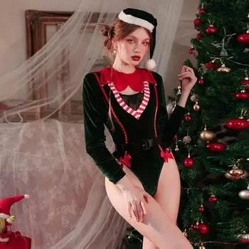 Сексуальное нижнее белье Униформа Цельный сексуальный комплект нижнего белья Рождественский костюм для косплея Страсть Соблазнение Average size 80-60kg