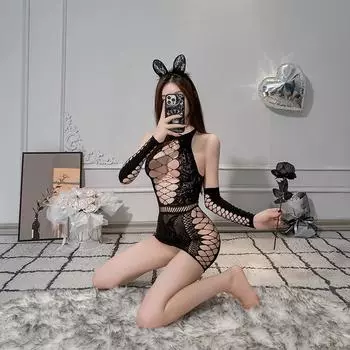 Сексуальное нижнее белье униформа чистое желание горничная комплект полый цельный сетчатый халат прозрачные сексуальные сетчатые чулки сексуальная комбинация One Size