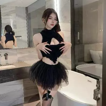 Сексуальное нижнее белье в стиле королевской сестры: Свитер из норкового бархата с открытой грудью и короткая юбка, Shibuya Lover 0632 One Size