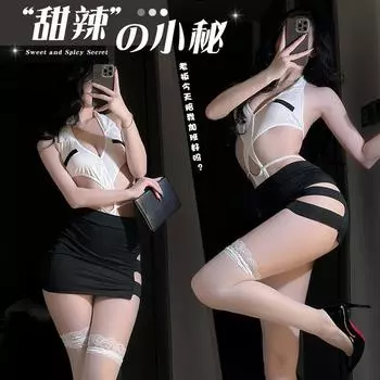 Сексуальное нижнее белье воздержание секретарь соблазнение ремень открытая грудь бедра комплект роса канава свободный комплект униформа 2840 Average size (80-60kg)