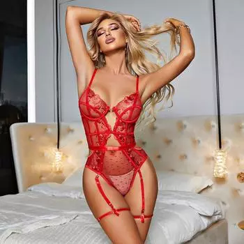 Сексуальное нижнее белье вышивка соблазн сетка перспектива полая сексуальный комбинезон горячий комплект униформы XS