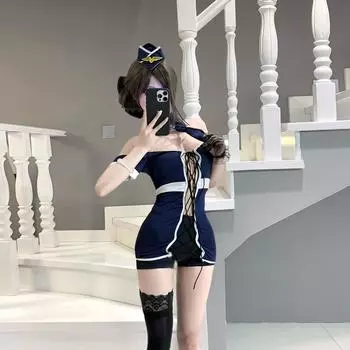 Сексуальное нижнее белье Yan Hangyan Travel Одно слово грудь стюардесса сексуальный чистое желание бедра бандаж соблазнительный ремень костюм One size