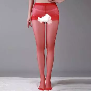 Сексуальное нижнее белье женские открытые чулки, разорванные вручную, черно-белые, красные и серые колготки с эффектом перспективы кожи, ультратонкие анти-крючки для голых ног женщин one size fits all красный