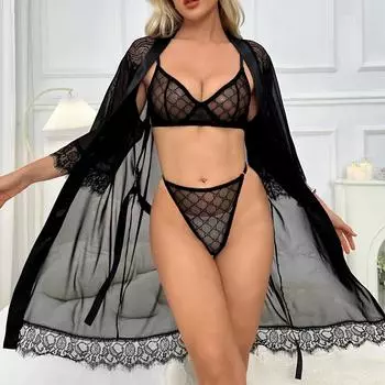Сексуальное нижнее белье Женский сексуальный ультратонкий прозрачный сетчатый кружевной бюстгальтер Сексуальное нижнее белье Комплект S