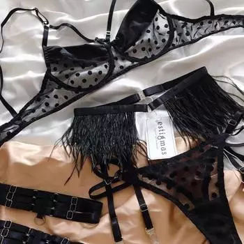 Сексуальное нижнее белье женский тонкий вышитый бюстгальтер комплект сетка пояс для чулок S