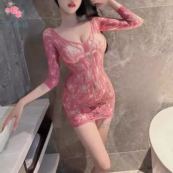 Сексуальное нижнее белье женское глубокий V роса ложбинка старший фан сексуальный чистое желание принт искушение голая спина открытые ягодицы Average Size