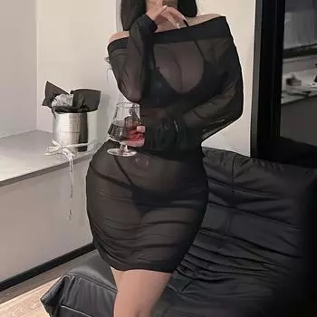 Сексуальное нижнее белье женское перспективное платье длинные рукава соблазнение бикини трехточечный костюм муж и жена постельное белье average size