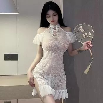 Сексуальное нижнее белье женское полое антикварное чонсам перспективное кружево винтажная униформа соблазнительный персонаж 4053 One size