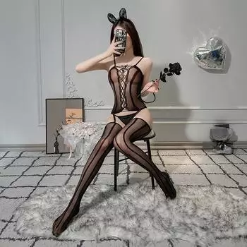 Сексуальное нижнее белье женское сексуальное соблазнение барная девушка вертикальная полоска промежность головной убор колготки чулки пижамный комплект one size fits all
