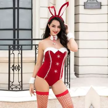 Сексуальное нижнее белье женское сексуальное милое зайчик девушка чистое облегающее белье на груди и плечи утечки рождественский цельный костюм one size fits all