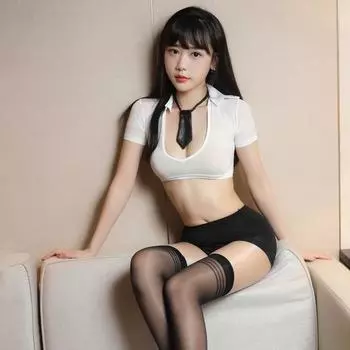 Сексуальное нижнее белье женское сексуальное обтягивающее супер короткое белое верхнее бельё с завязками чёрная юбка на бедрах униформа костюм One Size