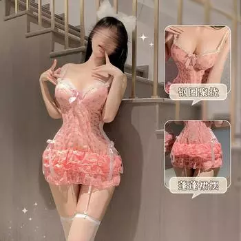 Сексуальное нижнее белье жилет кружевной бант спинка нагрудник стальные скобки сборки французский чистое желание вишневый торт юбка One size