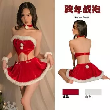 Сексуальное облегающее бархатное новогоднее нижнее белье короткая юбка униформа сексуальный топ-труба костюм разрез чистое желание One size